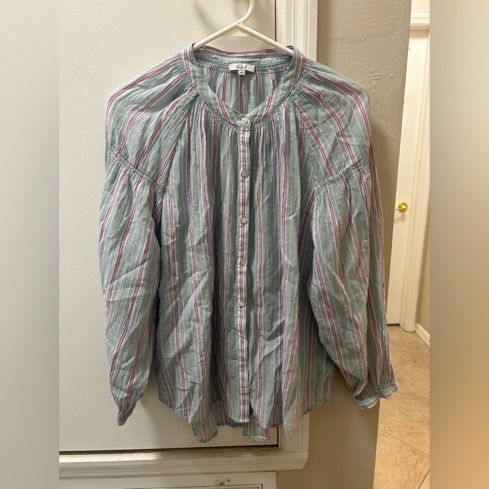 Rails Striped Button-Up Blouse - White and Pink - Picture 3 of 7